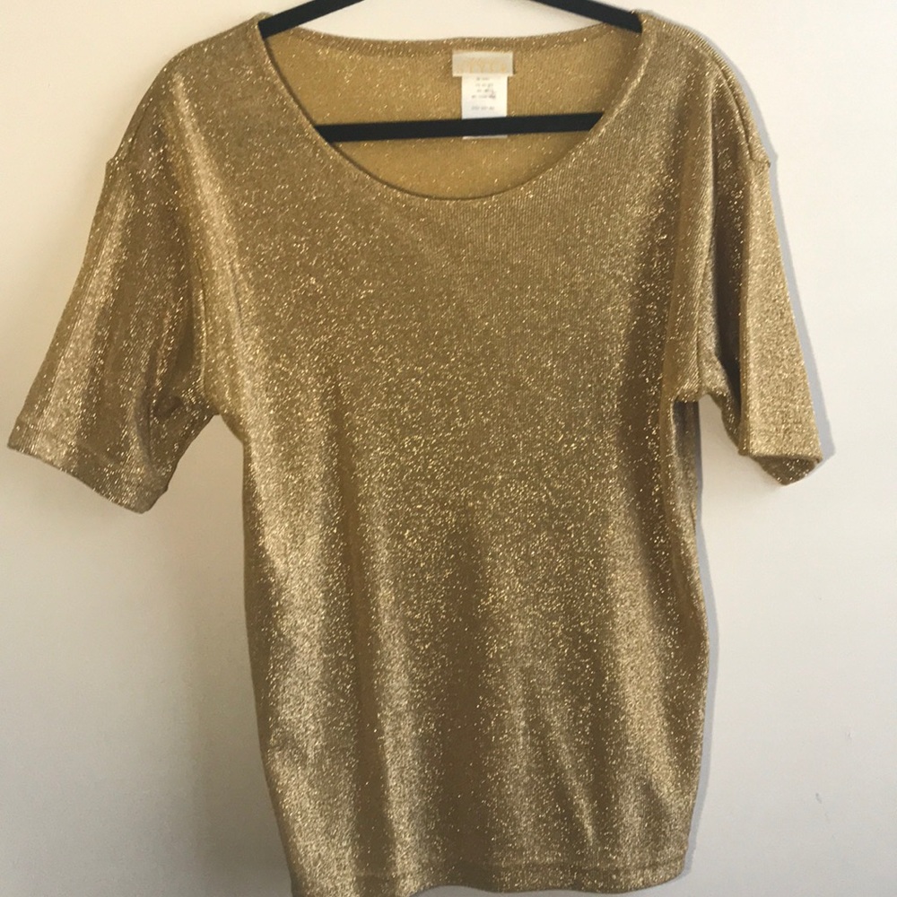 Gold metallic weave top